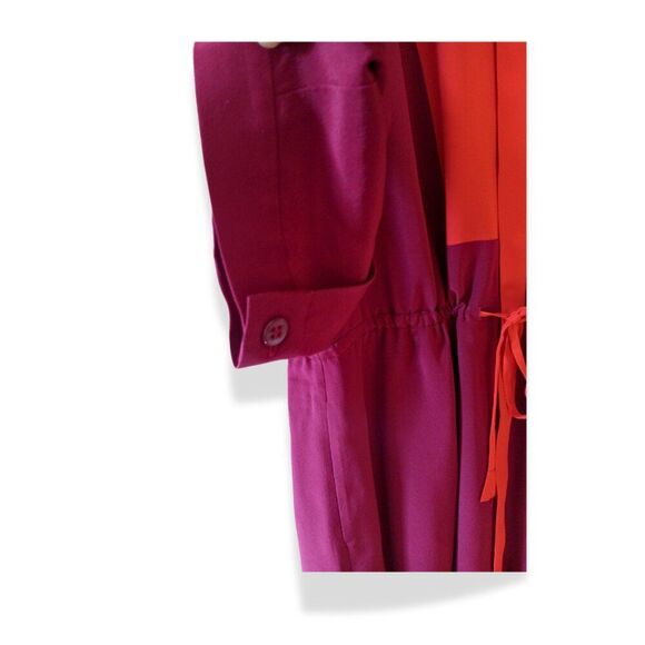 Fossil Rebecca Silk Shirtdress M Maroon Burgundy Colorblock Tie Waist - Picture 6 of 11